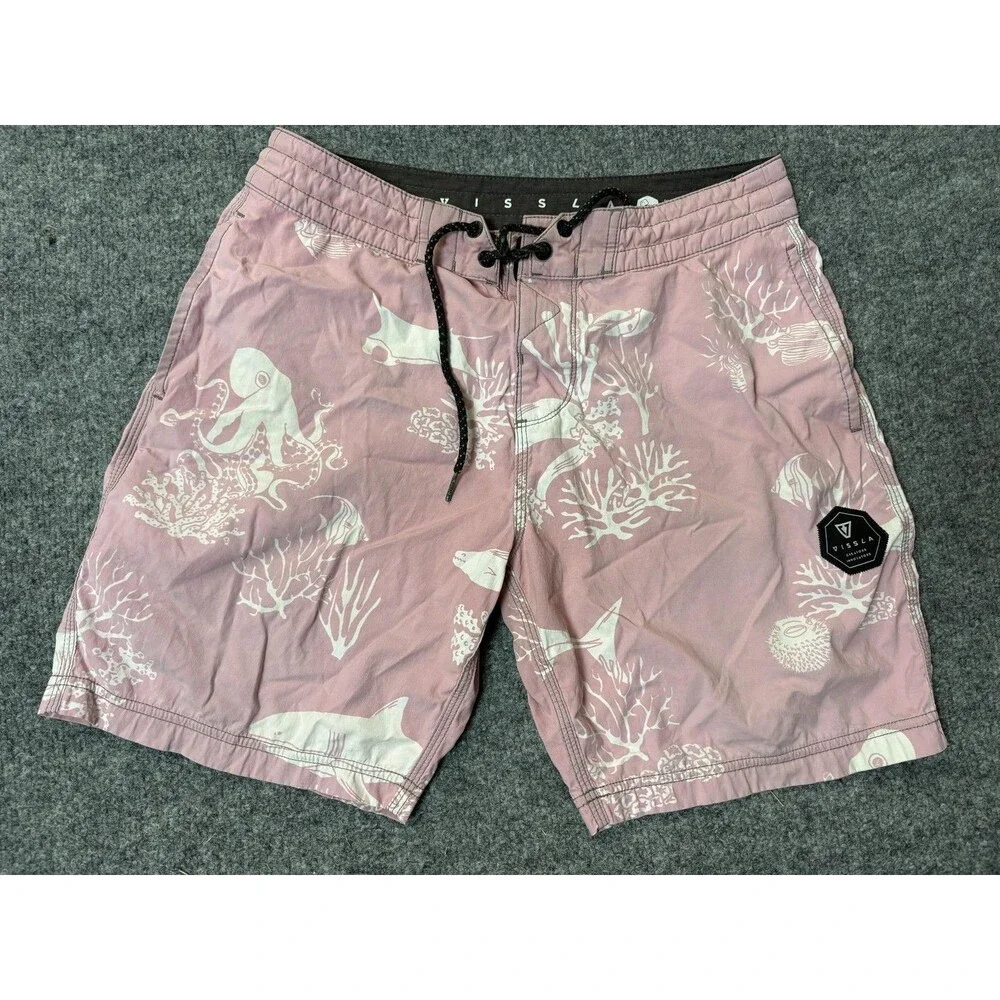 Vissla Board Shorts Mens 27 Pink Sea Life Print Quick Dry Stretch Swim Surf